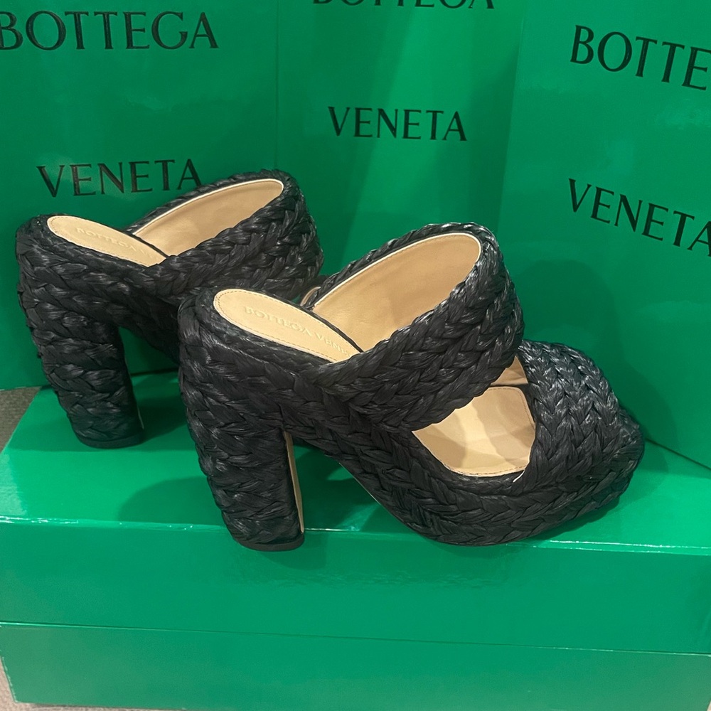 Bottega Veneta Black Braided Platform Mules